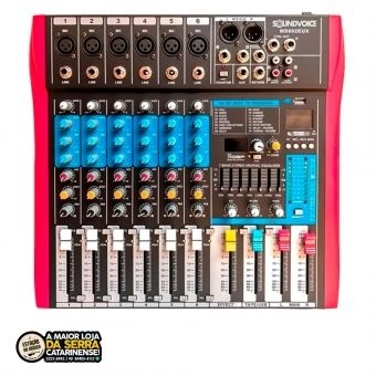 Mesa De Som Soundvoice 6 canais MS 602 EUX Usb-Efeito-Eq Grafico MS602 EUX