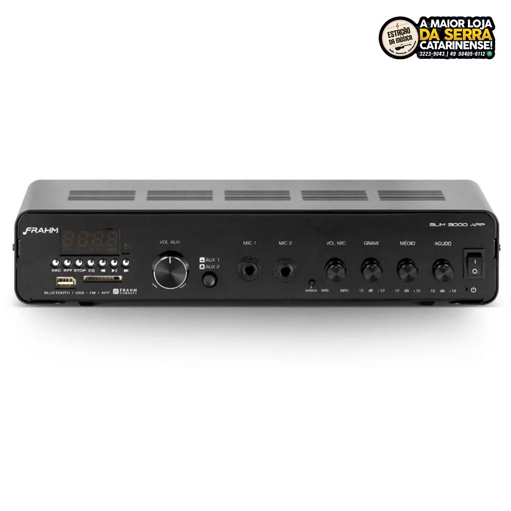 Amplificador De Potência Frahm Slim 3000 APP G2 Bluetooth USB SD FM