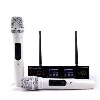 MICROFONE KADOSH S/ FIO DUPLO DE MAO BRANCO PILHA REC K502M