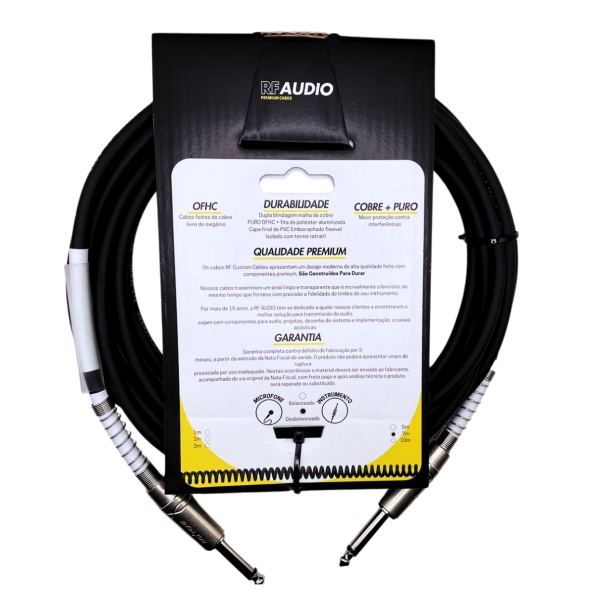 CABO RF AUDIO INSTRUMENTO P10/P10 VIOLAO GUITARRA BAIXO 7MT - Branco