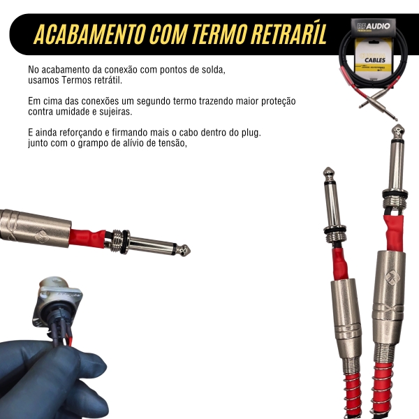 CABO RF AUDIO INSTRUMENTO P10/P10 VIOLAO GUITARRA BAIXO 7MT - Branco