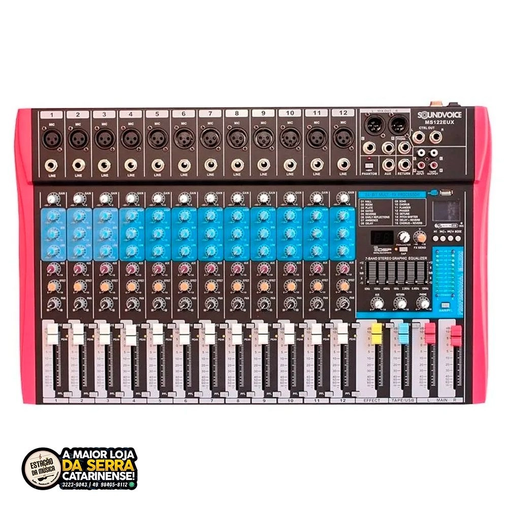 Mesa De Som Soundvoice 12canais MS 122 EUX Usb-Efeito-Eq Grafico Ms 122 Eux