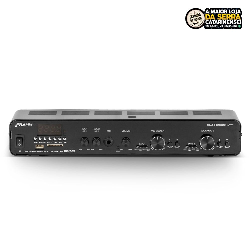 Amplificador De Potência Frahm Slim2500 APP G3 Bluetooth USB SD FM