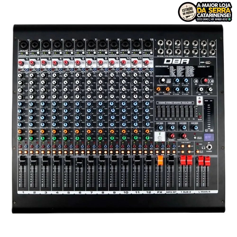 Mesa De Som Bluetooth 12 Canais DBR Dm12 Usb-Efeito-Interface DM12 Usb