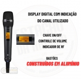 MICROFONE DYLAN SEM FIO DUPLO UHF COM 200 CANAIS  DYLAN D-8000S