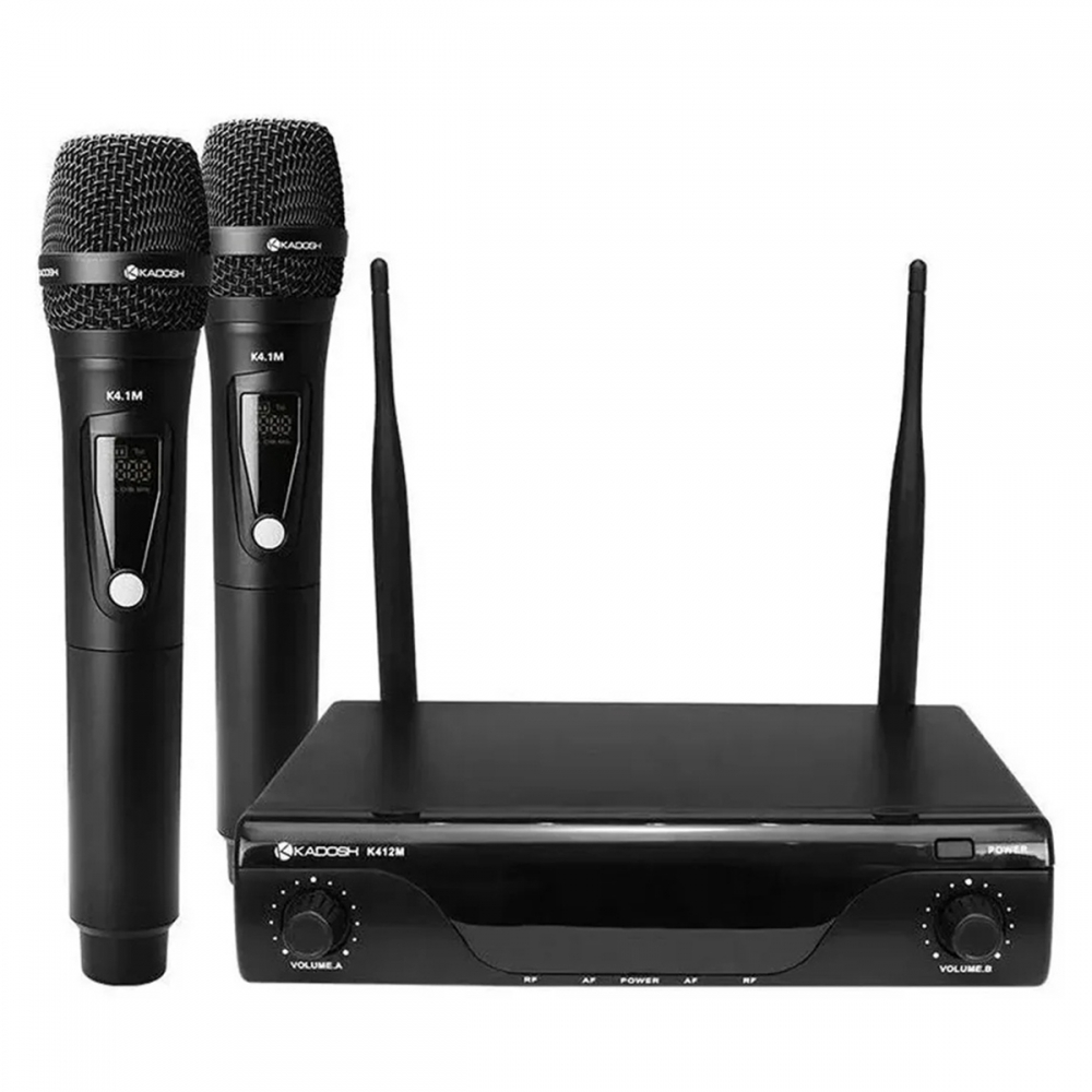 MICROFONE KADOSH S/FIO DE MAO DUPLO K-412M RECARREGAVEL